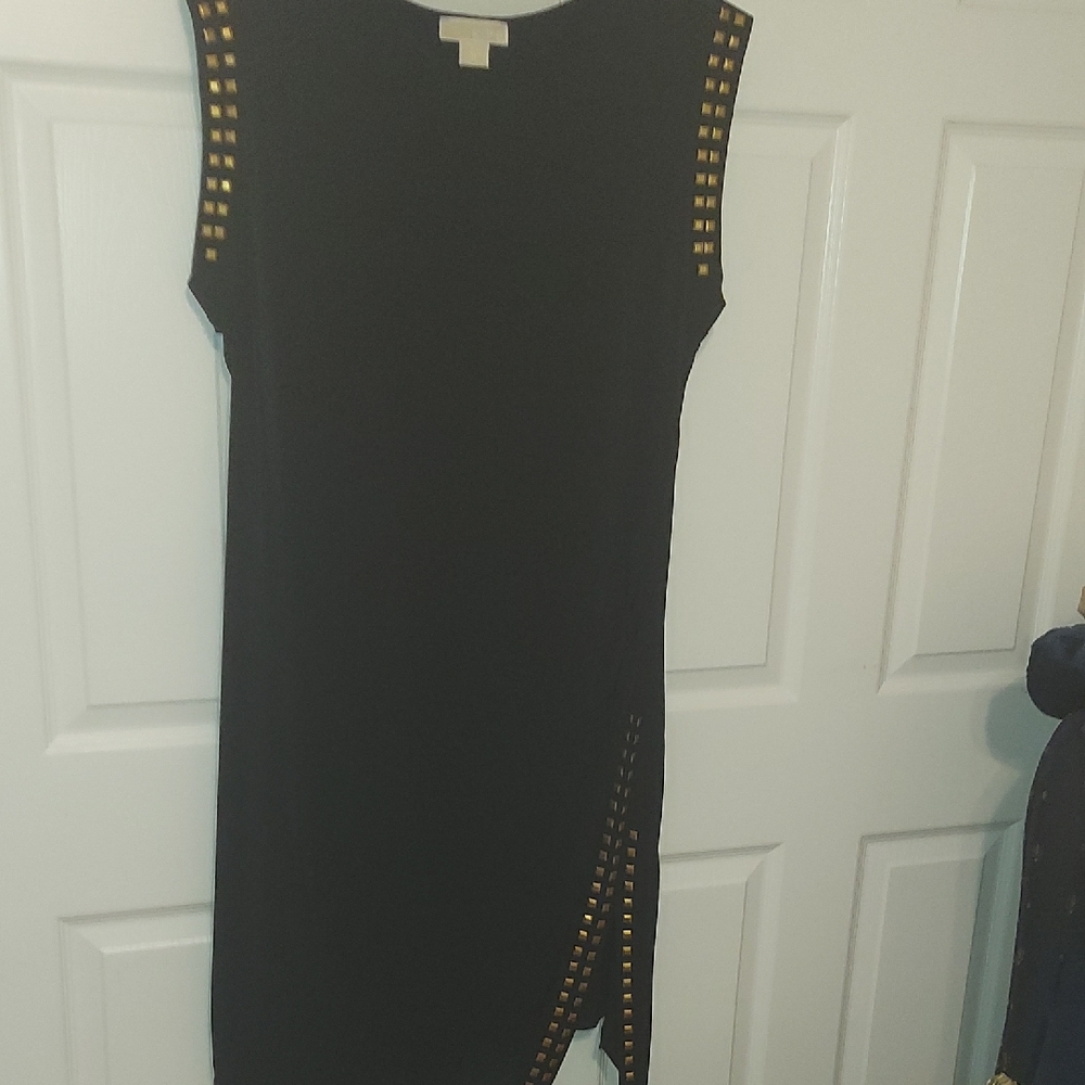 Michael Kors Black and Gold Asymmetrical Sheath Dress